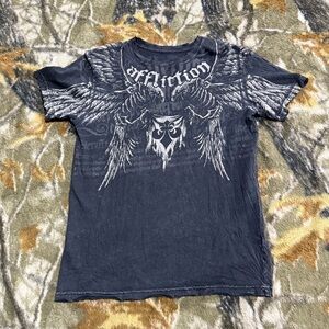Vintage Y2K Affliction All Over Print Shirt Birds and Wings